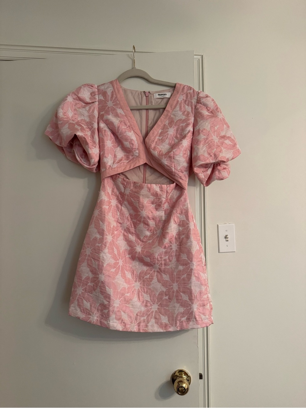 Showpo Pink Floral Puff-Sleeve Cutout Mini Dress